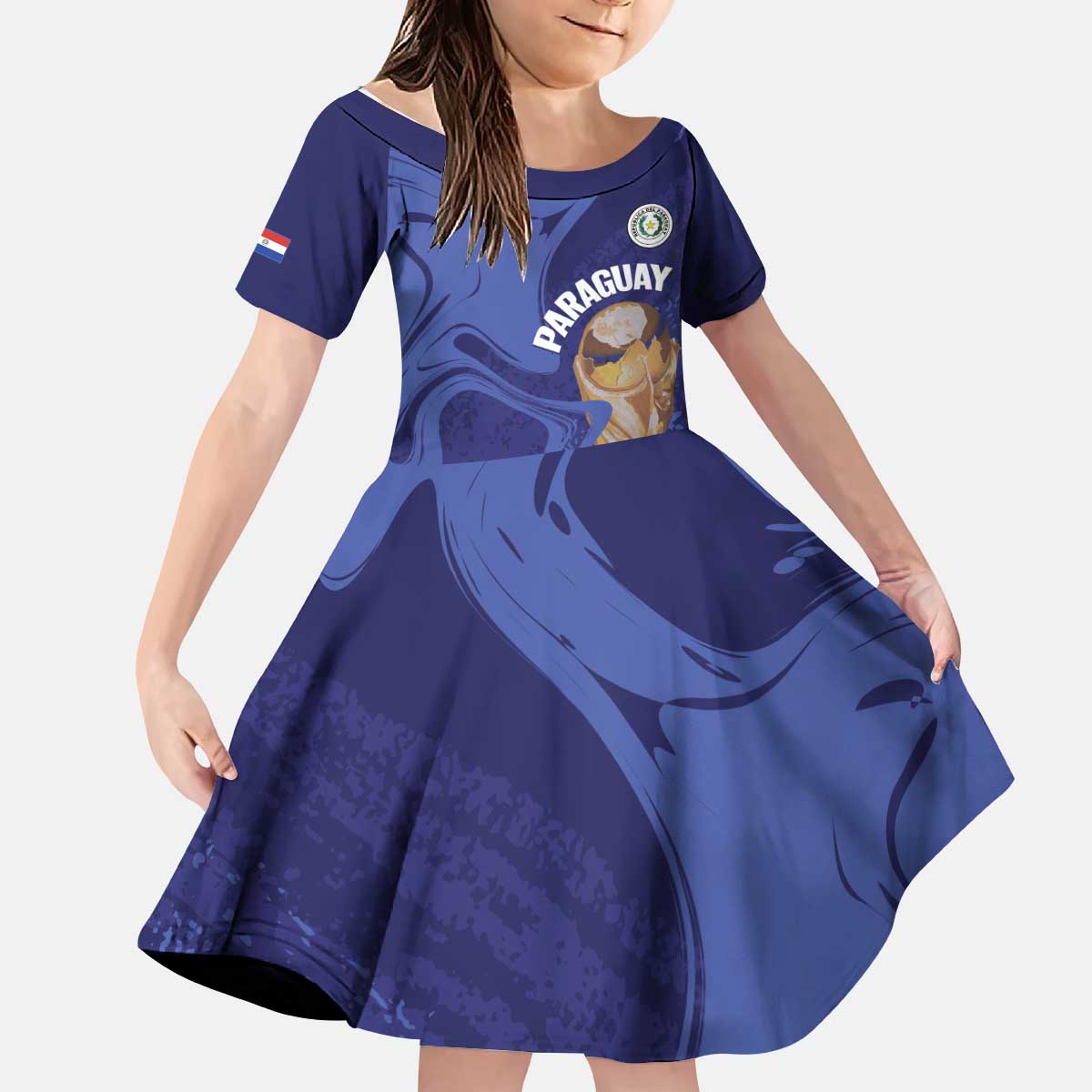 Paraguay Football Custom Kid Short Sleeve Dress 2026 La Albirroja Marble Pattern - Wonder Print Shop
