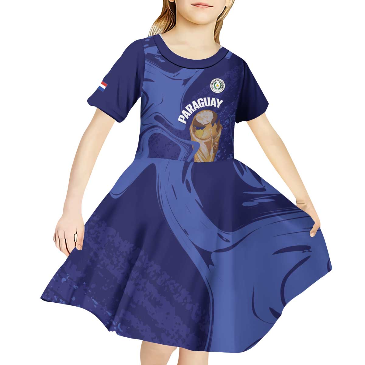 Paraguay Football Custom Kid Short Sleeve Dress 2026 La Albirroja Marble Pattern - Wonder Print Shop