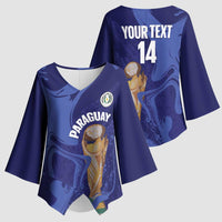 Paraguay Football Custom Kimono Sleeve Blouse 2026 La Albirroja Marble Pattern - Wonder Print Shop