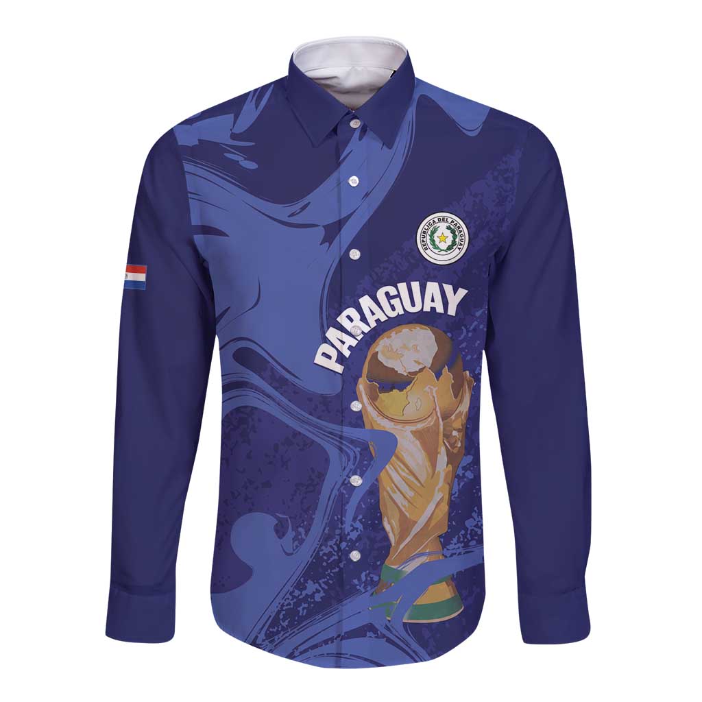 Paraguay Football Custom Long Sleeve Button Shirt 2026 La Albirroja Marble Pattern - Wonder Print Shop