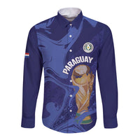 Paraguay Football Custom Long Sleeve Button Shirt 2026 La Albirroja Marble Pattern - Wonder Print Shop