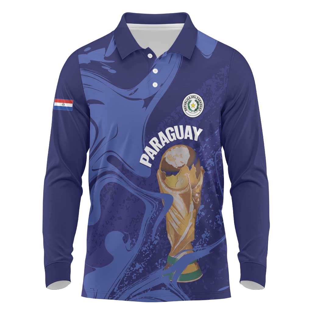 Paraguay Football Custom Long Sleeve Polo Shirt 2026 La Albirroja Marble Pattern - Wonder Print Shop