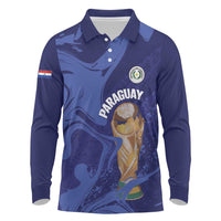 Paraguay Football Custom Long Sleeve Polo Shirt 2026 La Albirroja Marble Pattern - Wonder Print Shop
