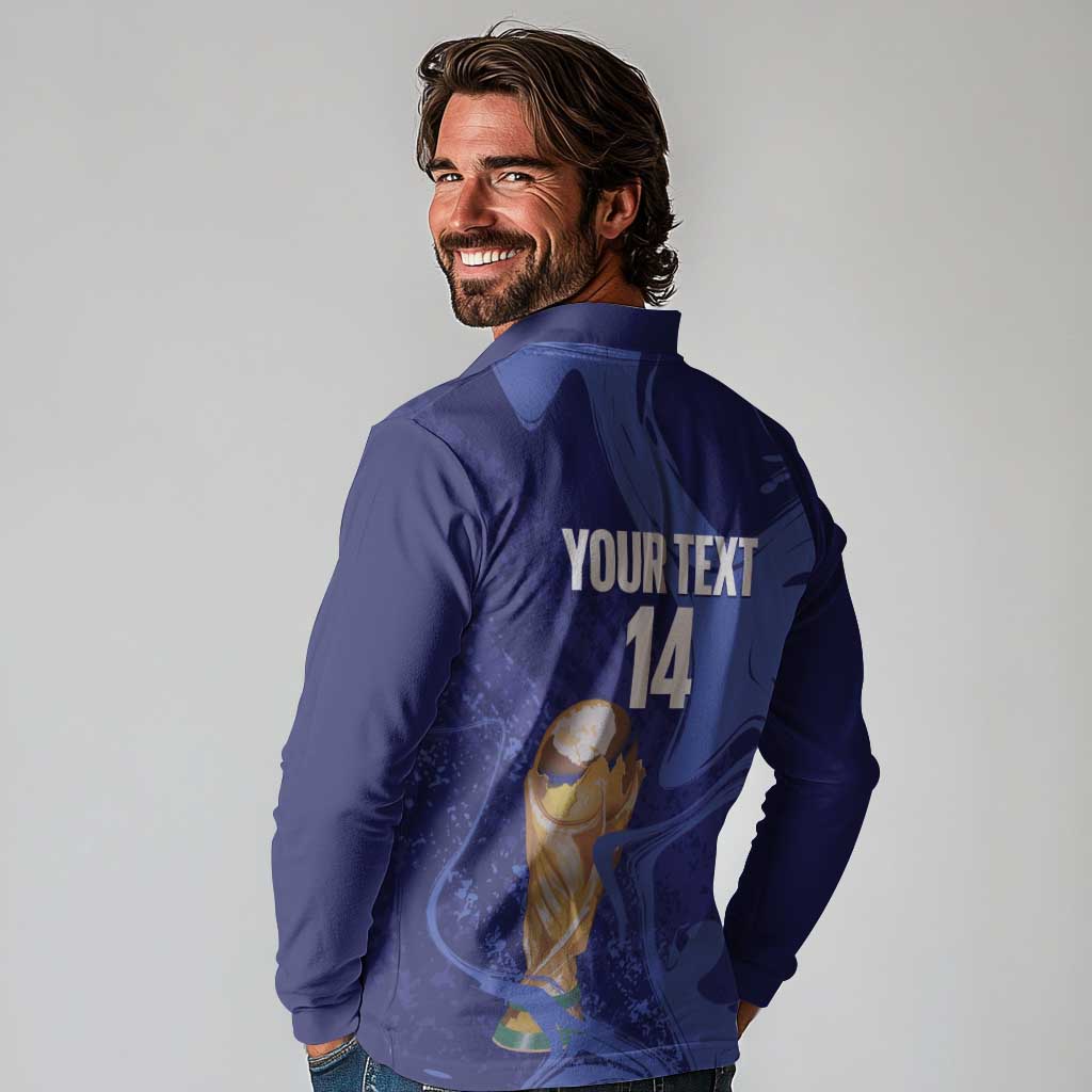 Paraguay Football Custom Long Sleeve Polo Shirt 2026 La Albirroja Marble Pattern - Wonder Print Shop