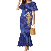 Paraguay Football Custom Mermaid Dress 2026 La Albirroja Marble Pattern - Wonder Print Shop