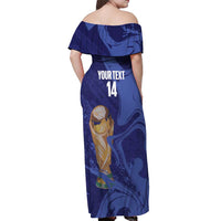 Paraguay Football Custom Off Shoulder Maxi Dress 2026 La Albirroja Marble Pattern - Wonder Print Shop