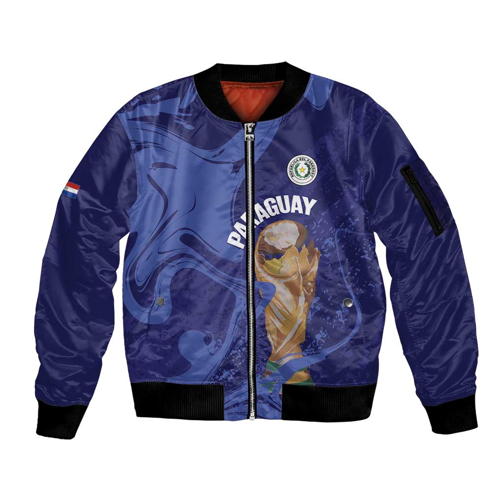 Paraguay Football Custom Sleeve Zip Bomber Jacket 2026 La Albirroja Marble Pattern - Wonder Print Shop