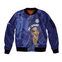 Paraguay Football Custom Sleeve Zip Bomber Jacket 2026 La Albirroja Marble Pattern - Wonder Print Shop