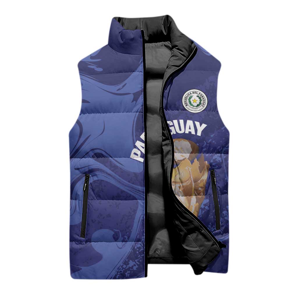 Paraguay Football Custom Sleeveless Puffer Jacket 2026 La Albirroja Marble Pattern - Wonder Print Shop