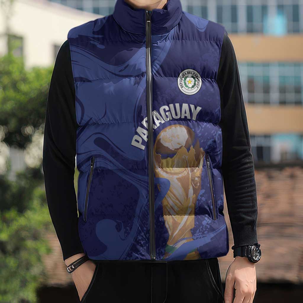 Paraguay Football Custom Sleeveless Puffer Jacket 2026 La Albirroja Marble Pattern - Wonder Print Shop