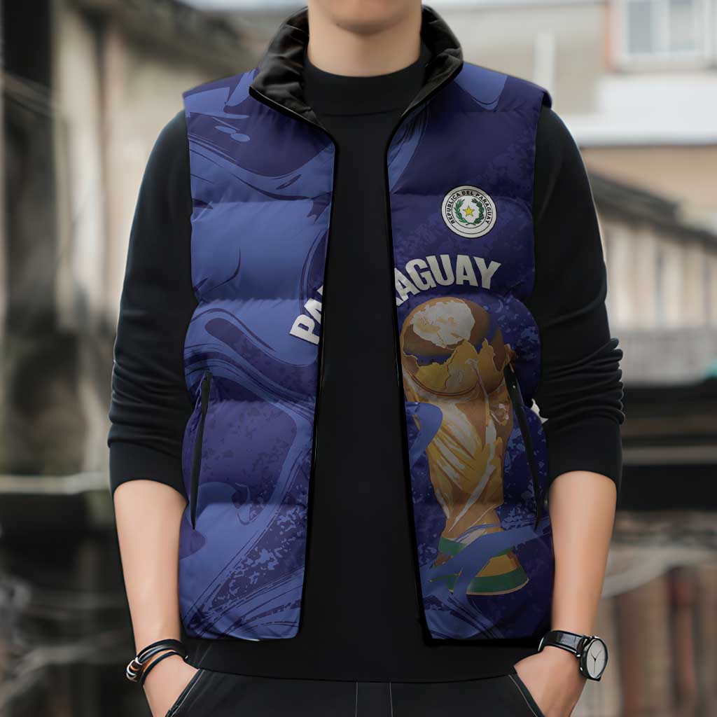 Paraguay Football Custom Sleeveless Puffer Jacket 2026 La Albirroja Marble Pattern - Wonder Print Shop