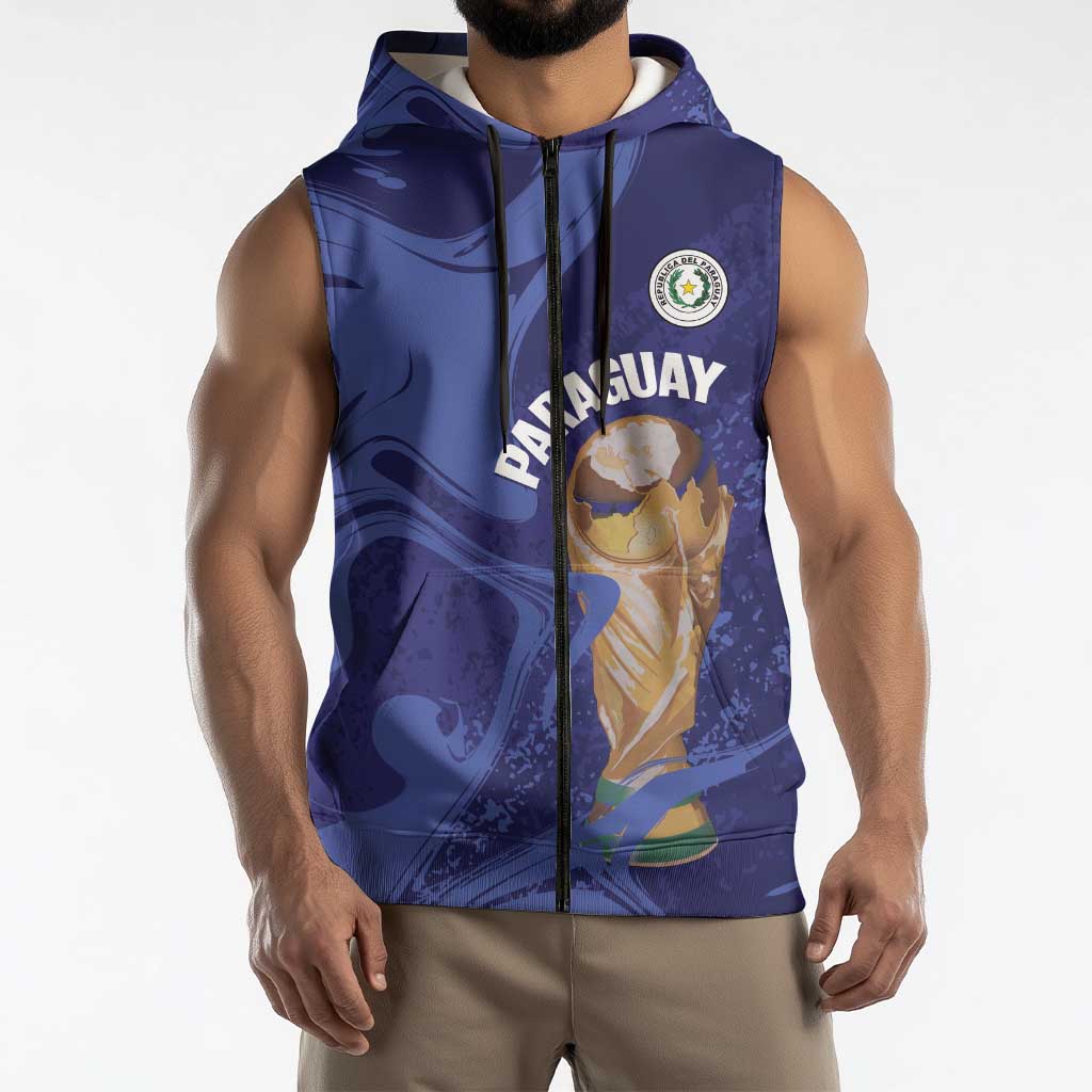 Paraguay Football Custom Sleeveless Zip Hoodie 2026 La Albirroja Marble Pattern - Wonder Print Shop