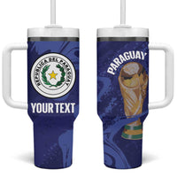 Paraguay Football Custom Tumbler With Handle 2026 La Albirroja Marble Pattern - Wonder Print Shop