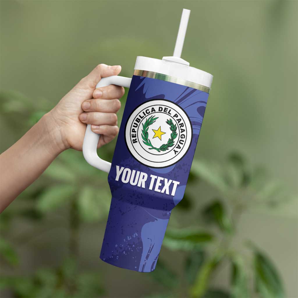 Paraguay Football Custom Tumbler With Handle 2026 La Albirroja Marble Pattern - Wonder Print Shop