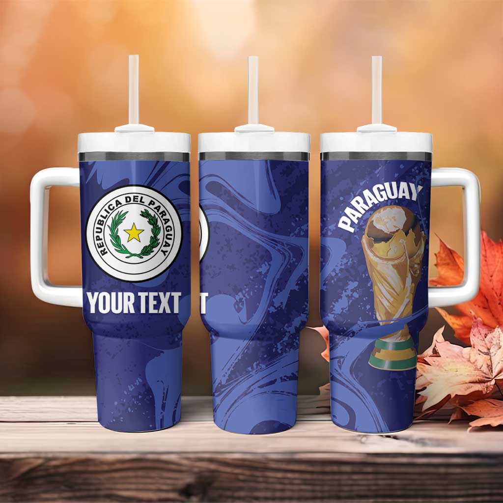 Paraguay Football Custom Tumbler With Handle 2026 La Albirroja Marble Pattern - Wonder Print Shop