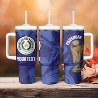 Paraguay Football Custom Tumbler With Handle 2026 La Albirroja Marble Pattern - Wonder Print Shop