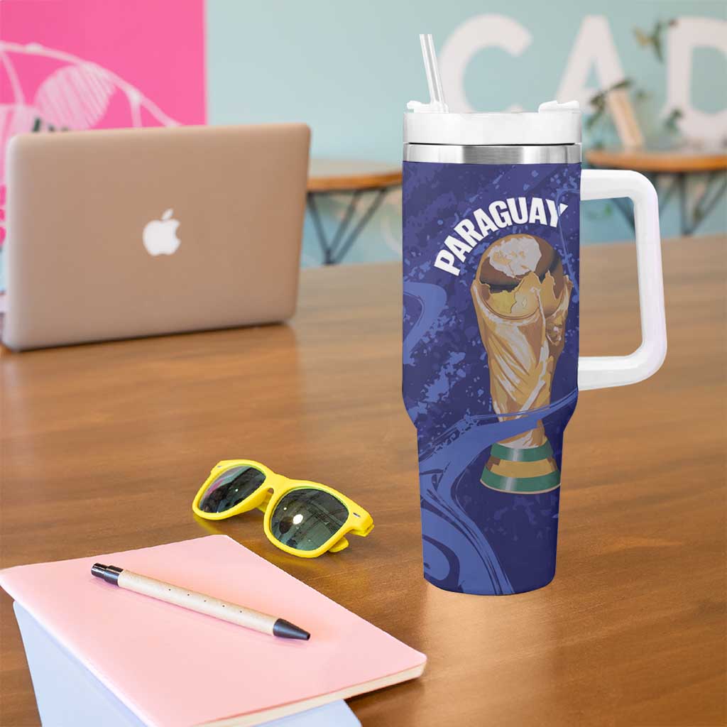 Paraguay Football Custom Tumbler With Handle 2026 La Albirroja Marble Pattern - Wonder Print Shop