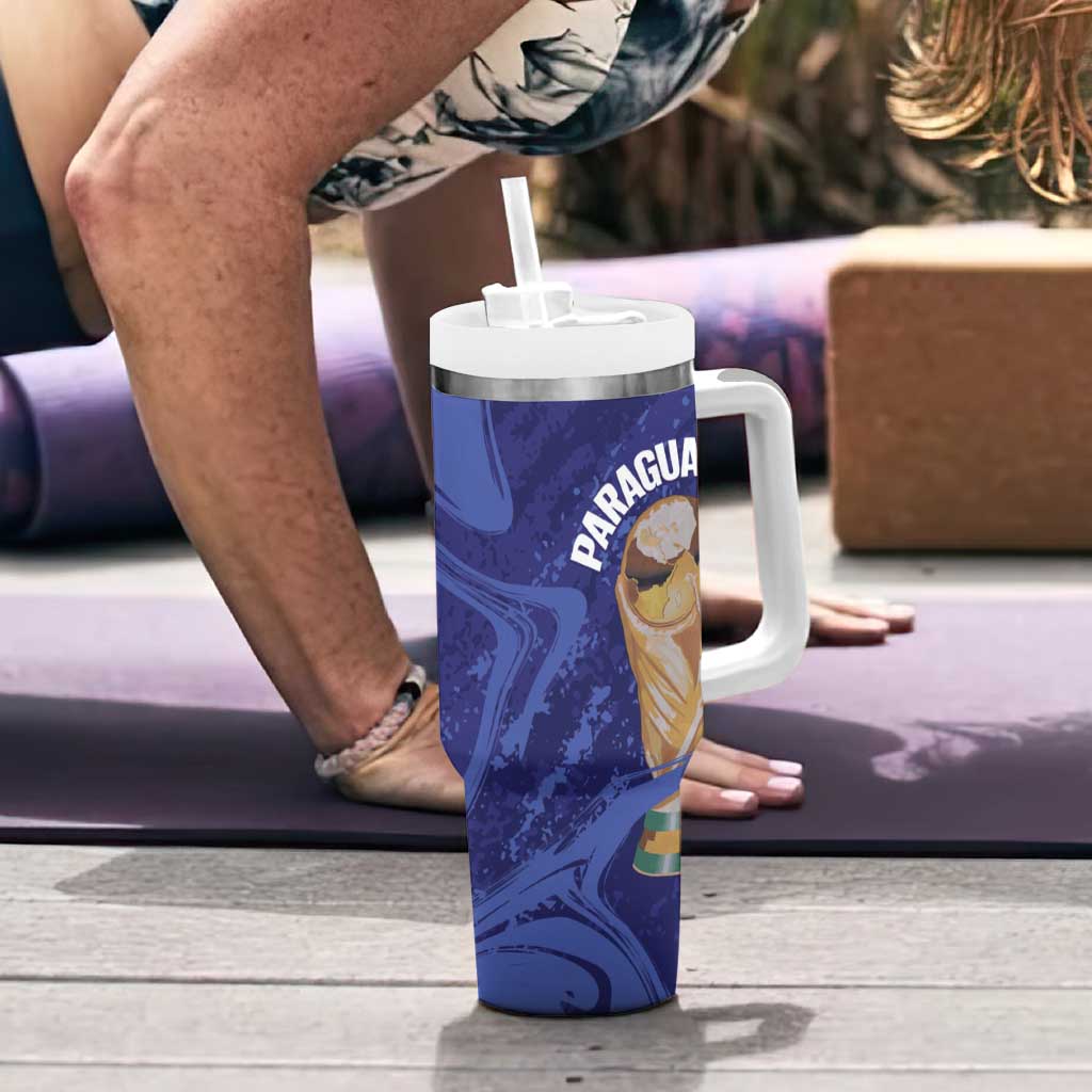 Paraguay Football Custom Tumbler With Handle 2026 La Albirroja Marble Pattern - Wonder Print Shop