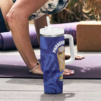 Paraguay Football Custom Tumbler With Handle 2026 La Albirroja Marble Pattern - Wonder Print Shop