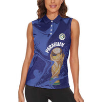 Paraguay Football Custom Women Sleeveless Polo Shirt 2026 La Albirroja Marble Pattern - Wonder Print Shop