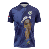 Paraguay Football Custom Zipper Polo Shirt 2026 La Albirroja Marble Pattern - Wonder Print Shop