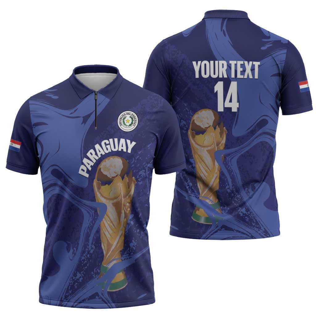 Paraguay Football Custom Zipper Polo Shirt 2026 La Albirroja Marble Pattern - Wonder Print Shop