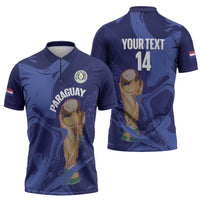 Paraguay Football Custom Zipper Polo Shirt 2026 La Albirroja Marble Pattern - Wonder Print Shop