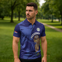 Paraguay Football Custom Zipper Polo Shirt 2026 La Albirroja Marble Pattern - Wonder Print Shop