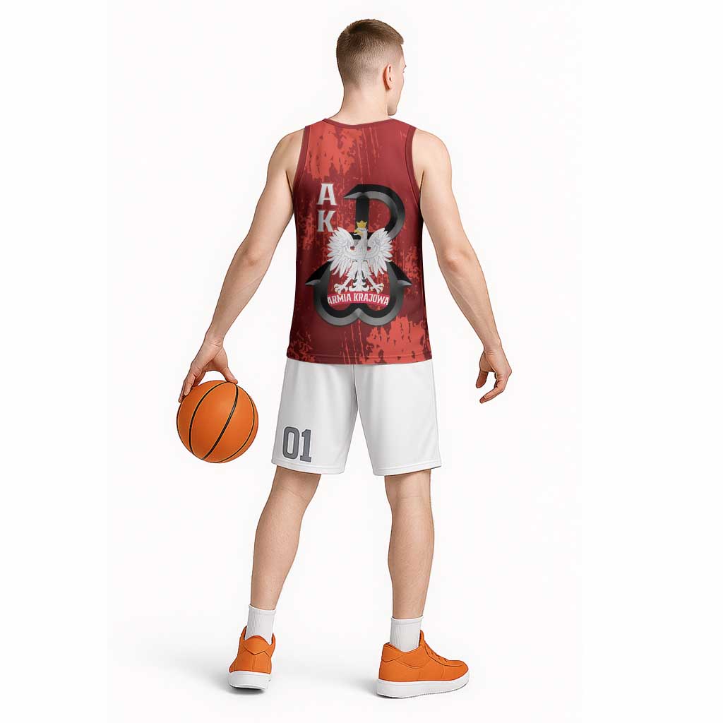 Home Army Poland Basketball Jersey Armia Krajowa Kotwica Grunge Style