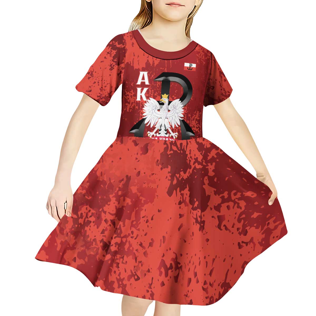 Home Army Poland Kid Short Sleeve Dress Armia Krajowa Kotwica Grunge Style