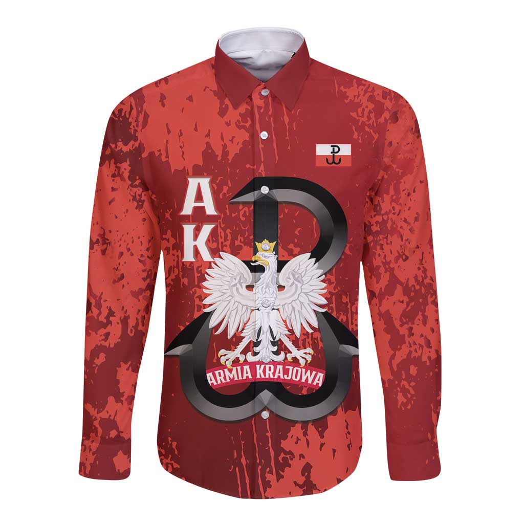 Home Army Poland Long Sleeve Button Shirt Armia Krajowa Kotwica Grunge Style