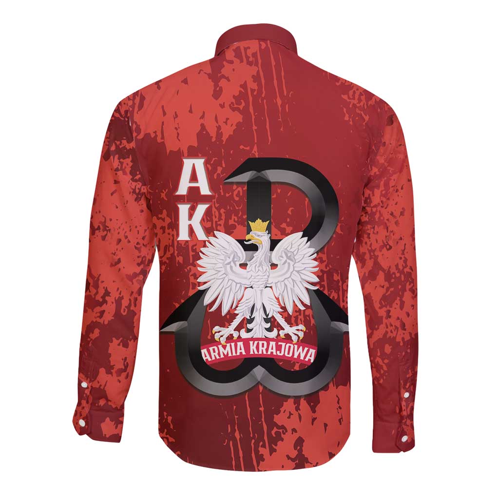 Home Army Poland Long Sleeve Button Shirt Armia Krajowa Kotwica Grunge Style