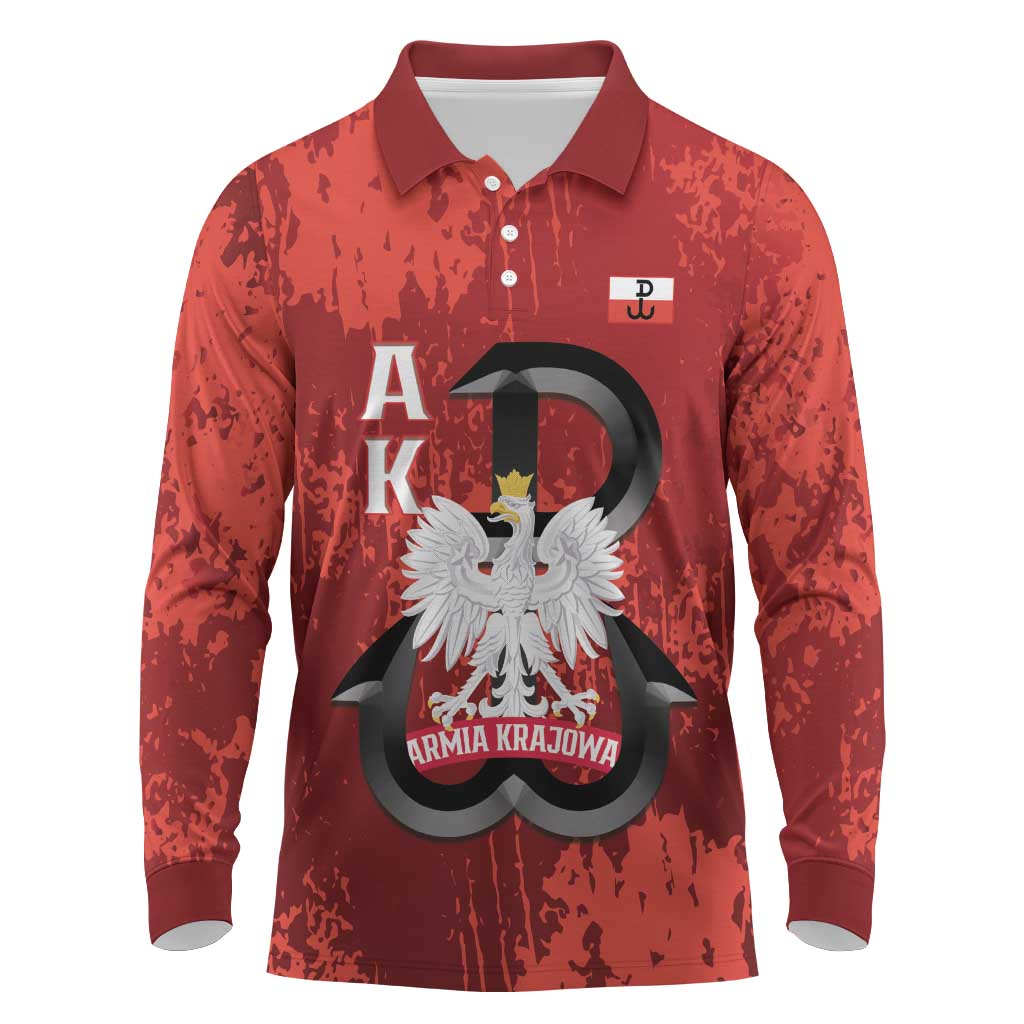 Home Army Poland Long Sleeve Polo Shirt Armia Krajowa Kotwica Grunge Style