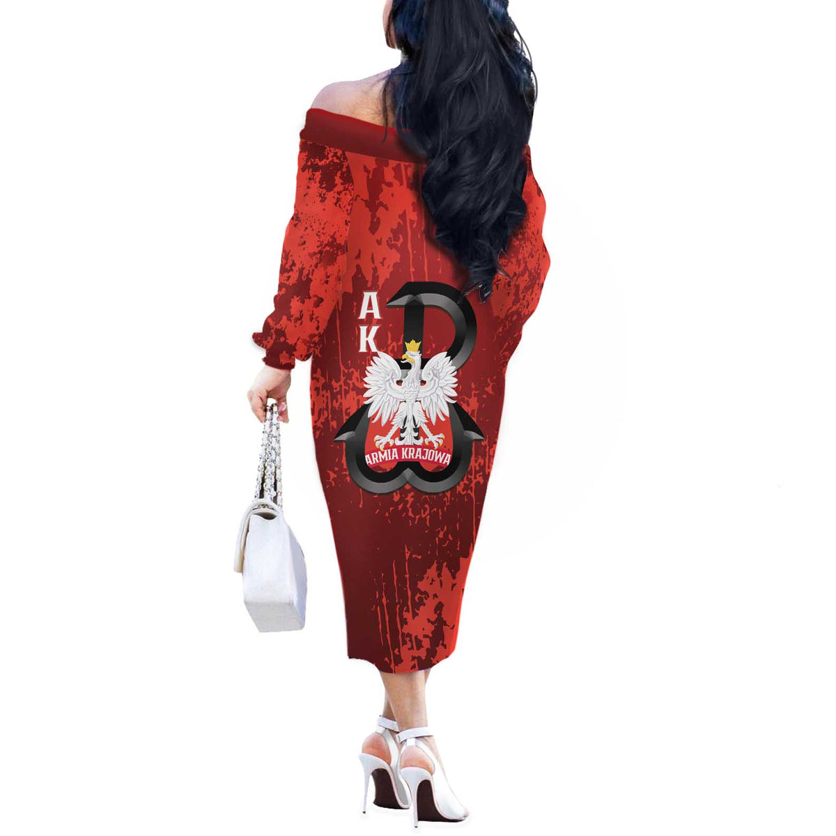 Home Army Poland Off The Shoulder Long Sleeve Dress Armia Krajowa Kotwica Grunge Style