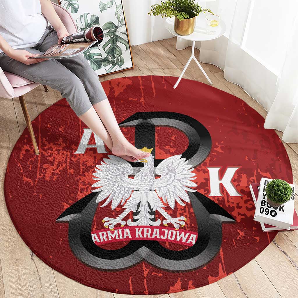 Home Army Poland Round Carpet Armia Krajowa Kotwica Grunge Style