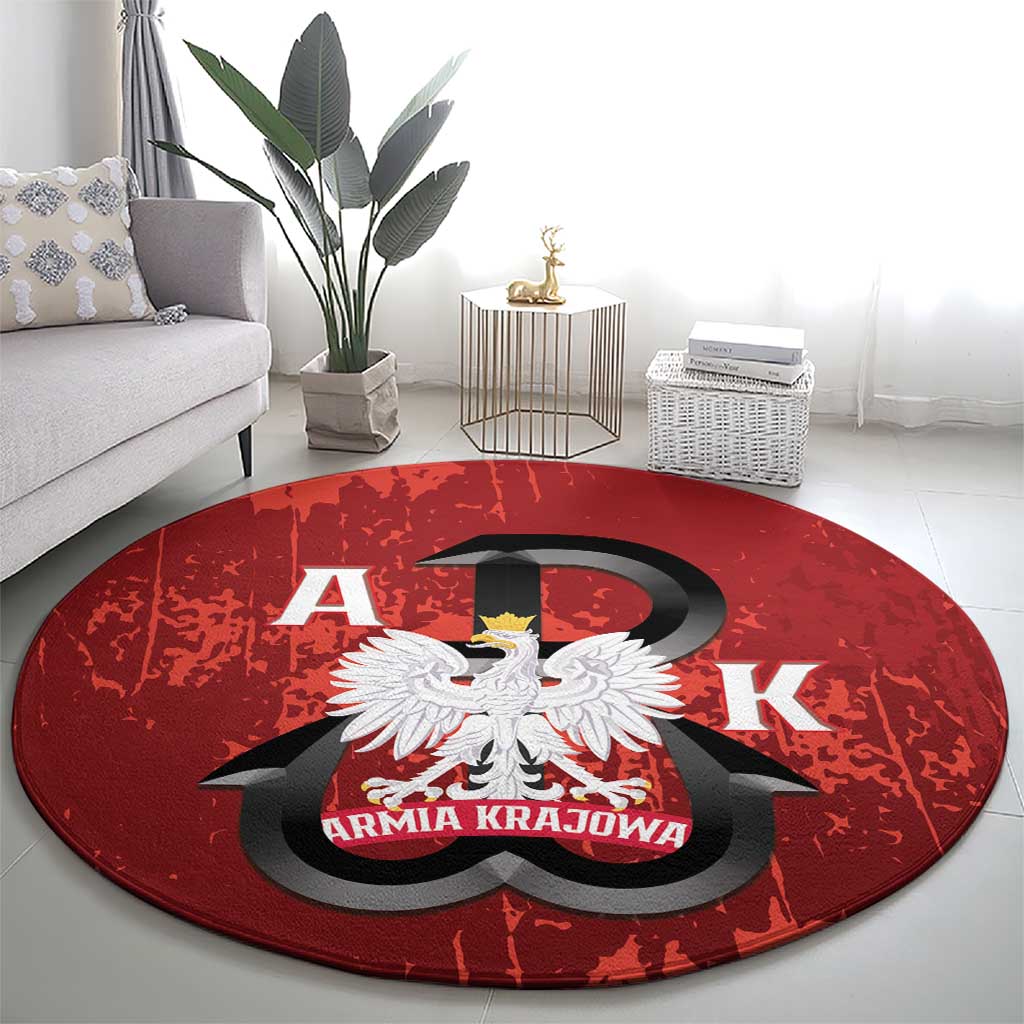 Home Army Poland Round Carpet Armia Krajowa Kotwica Grunge Style