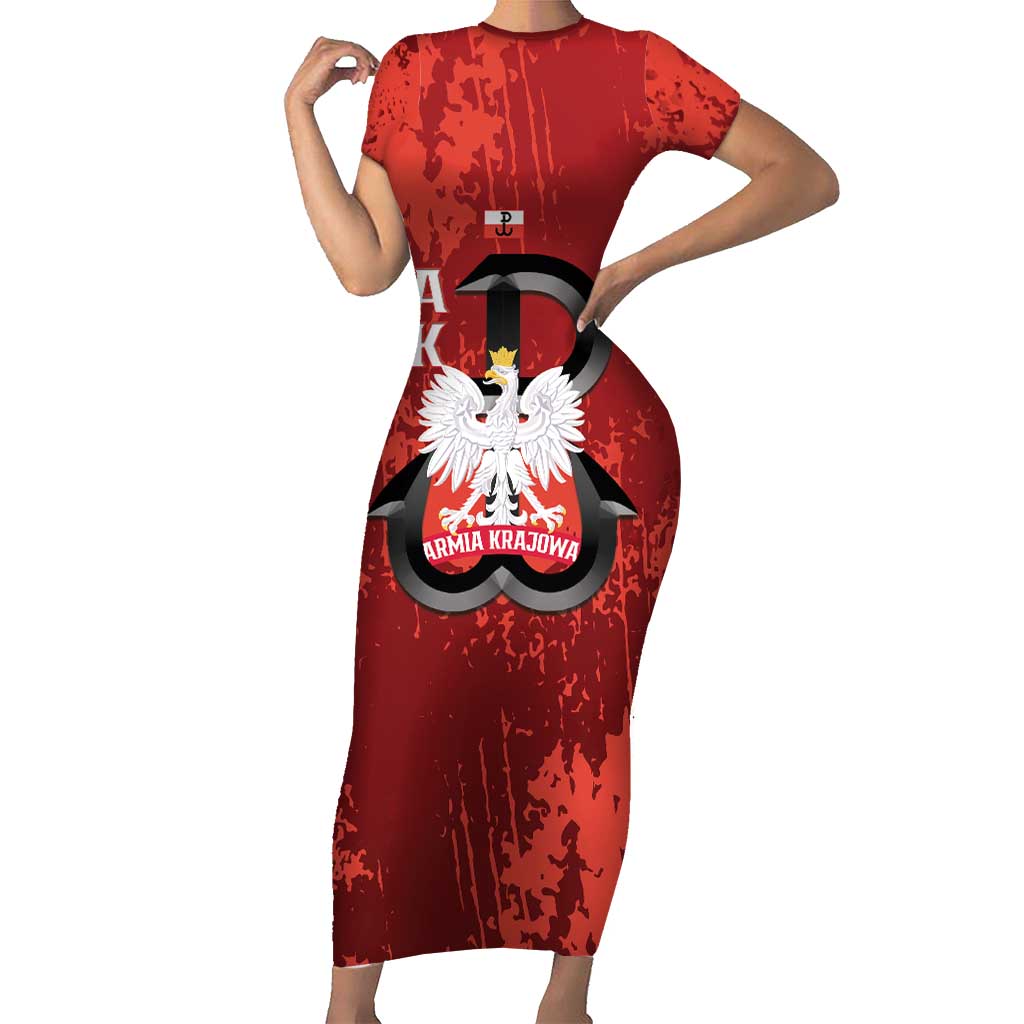 Home Army Poland Short Sleeve Bodycon Dress Armia Krajowa Kotwica Grunge Style