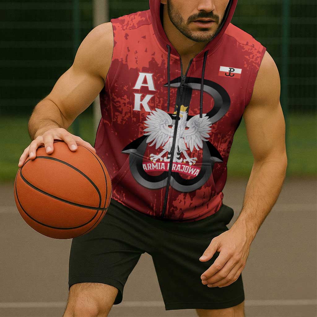 Home Army Poland Sleeveless Zip Hoodie Armia Krajowa Kotwica Grunge Style