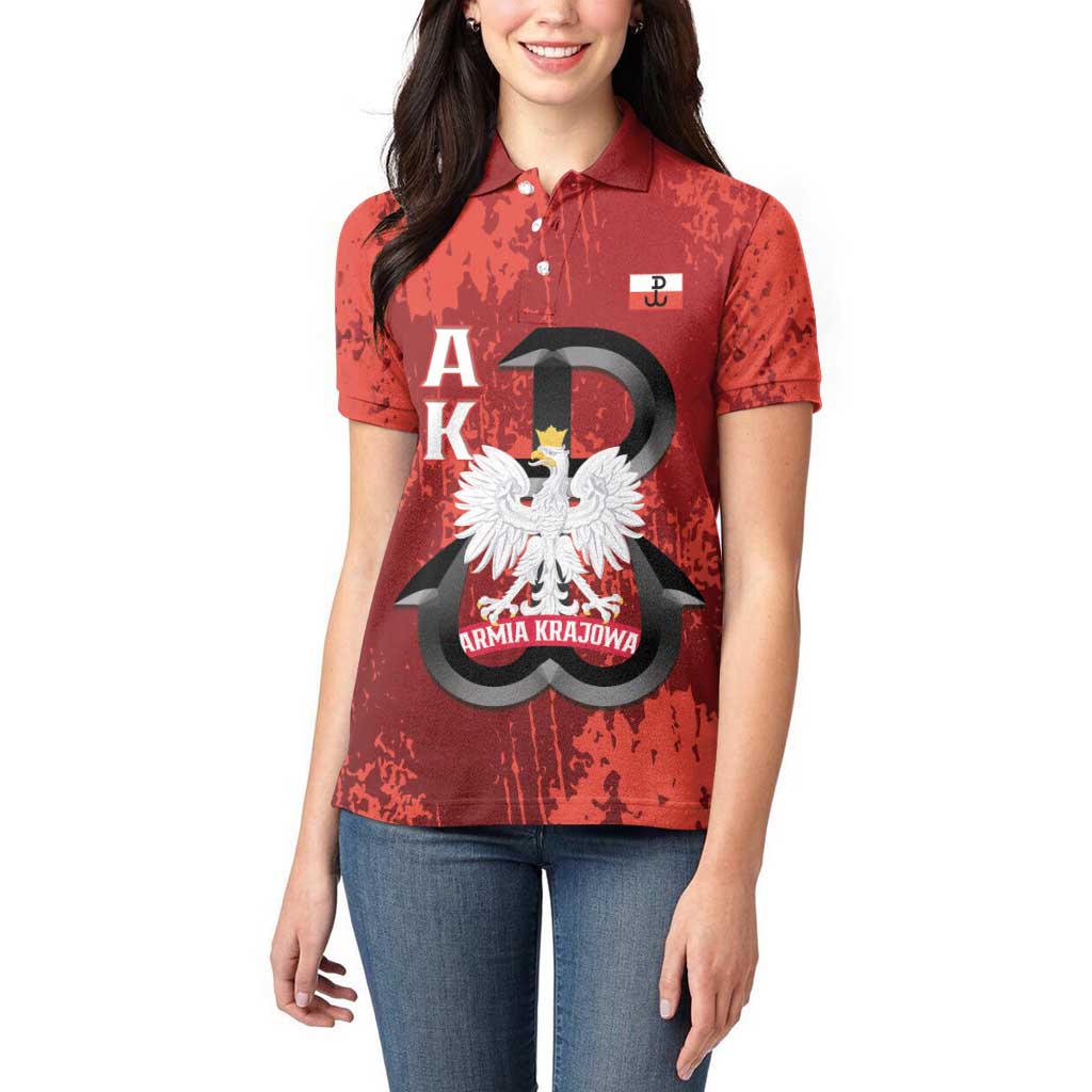 Home Army Poland Women Polo Shirt Armia Krajowa Kotwica Grunge Style