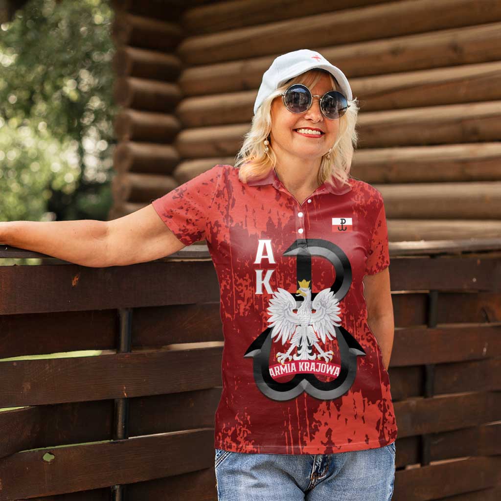 Home Army Poland Women Polo Shirt Armia Krajowa Kotwica Grunge Style