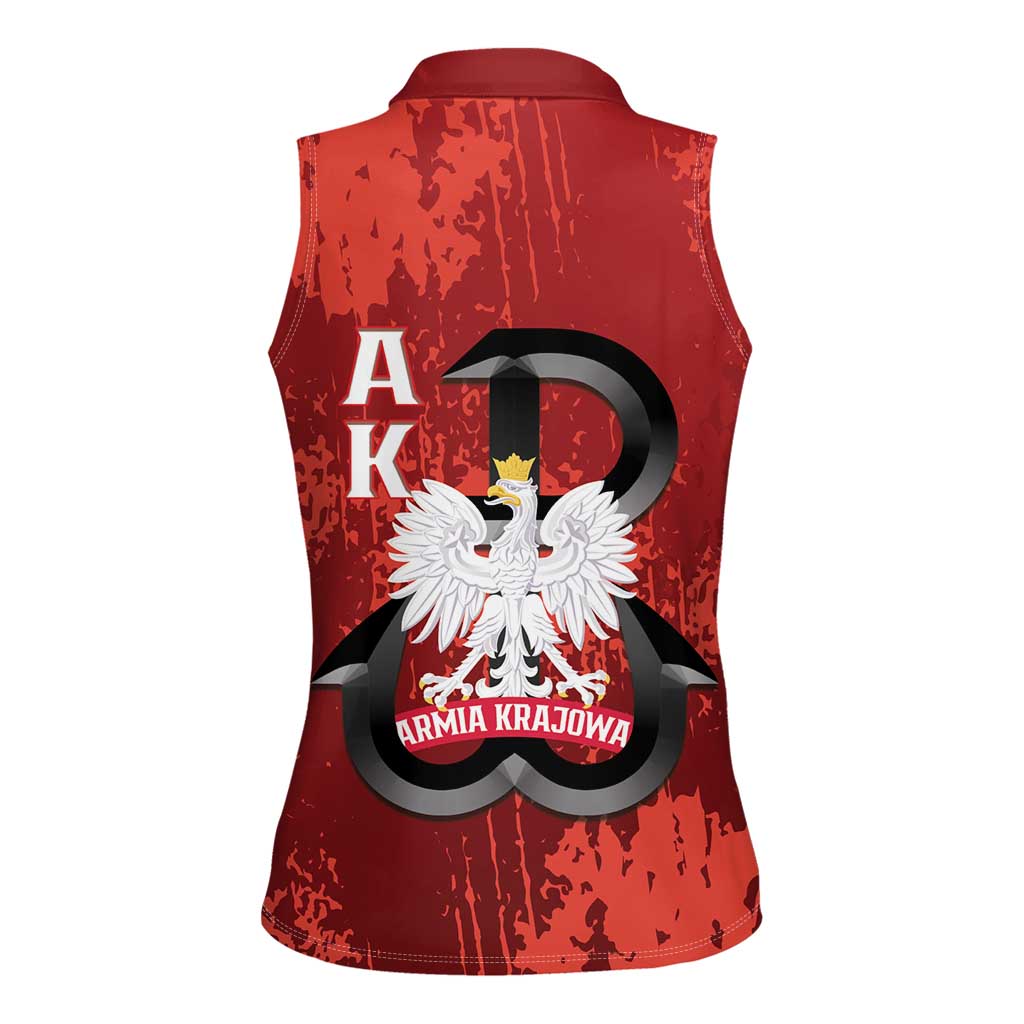 Home Army Poland Women Sleeveless Polo Shirt Armia Krajowa Kotwica Grunge Style