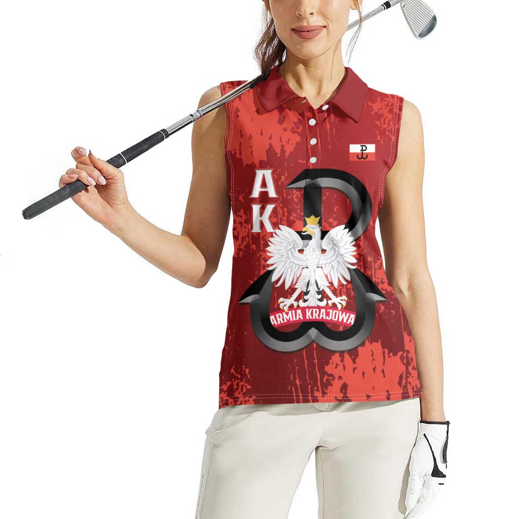 Home Army Poland Women Sleeveless Polo Shirt Armia Krajowa Kotwica Grunge Style