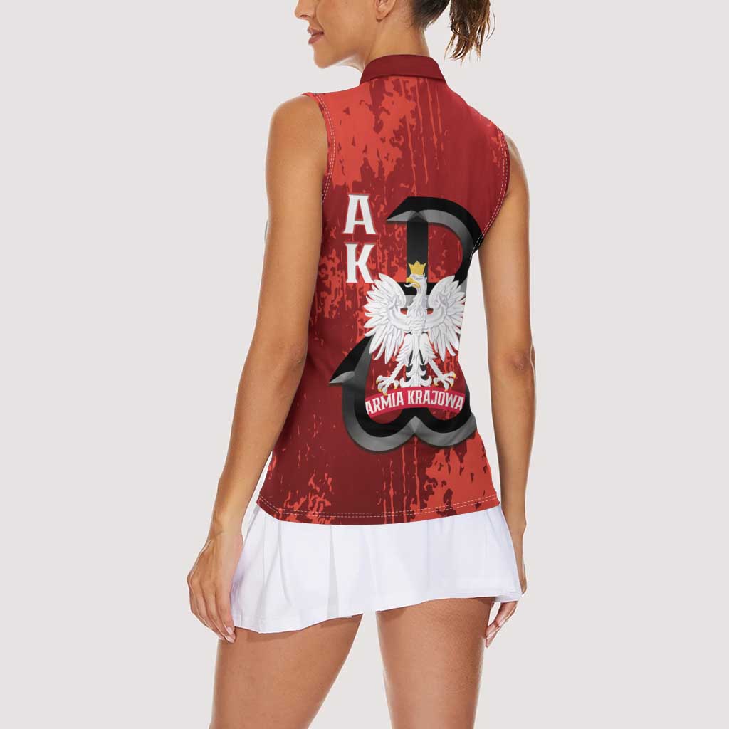 Home Army Poland Women Sleeveless Polo Shirt Armia Krajowa Kotwica Grunge Style