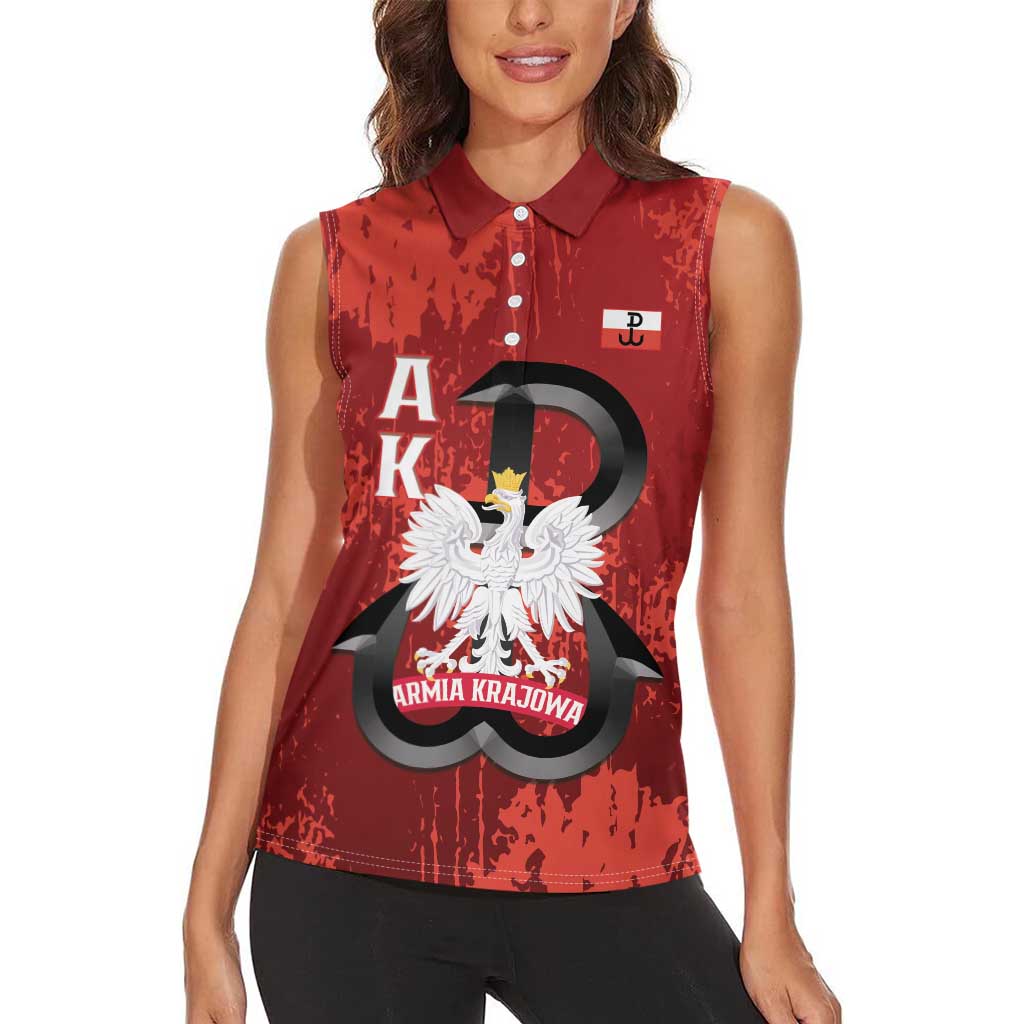 Home Army Poland Women Sleeveless Polo Shirt Armia Krajowa Kotwica Grunge Style