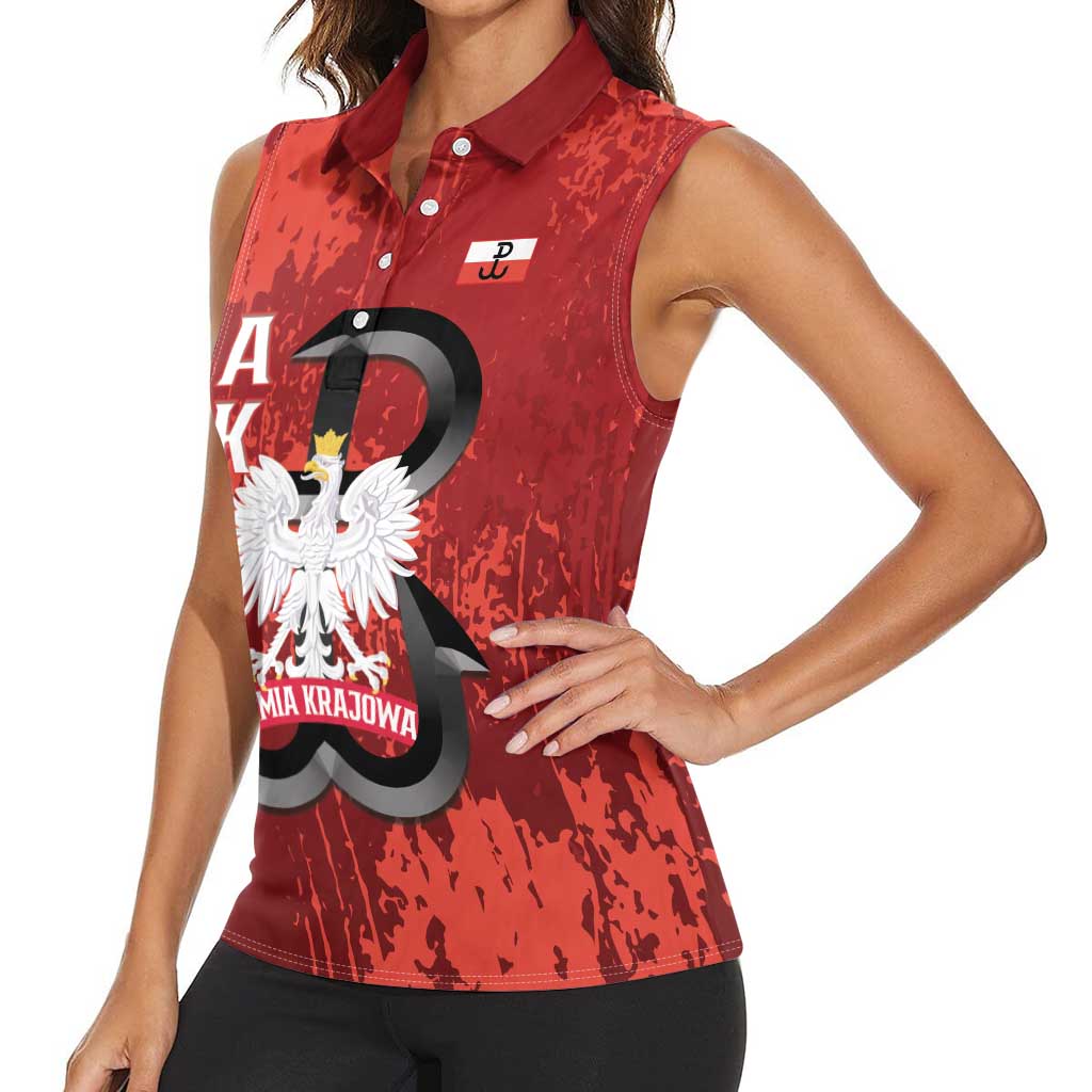 Home Army Poland Women Sleeveless Polo Shirt Armia Krajowa Kotwica Grunge Style