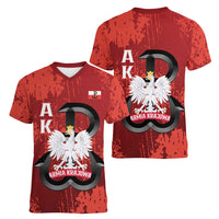 Home Army Poland Women V-Neck T-Shirt Armia Krajowa Kotwica Grunge Style