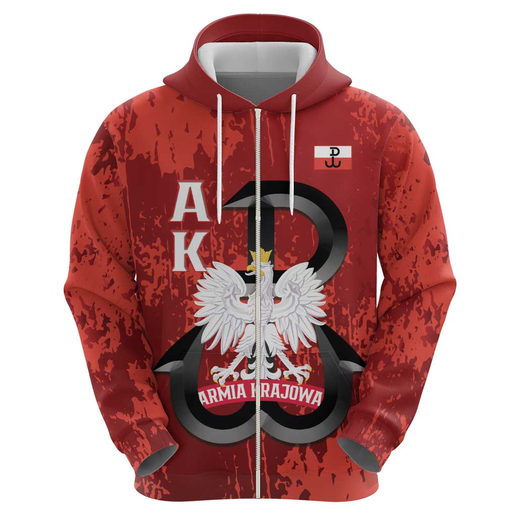 Home Army Poland Zip Hoodie Armia Krajowa Kotwica Grunge Style