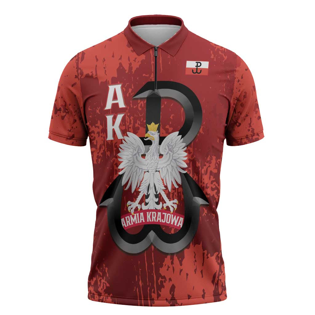 Home Army Poland Zipper Polo Shirt Armia Krajowa Kotwica Grunge Style