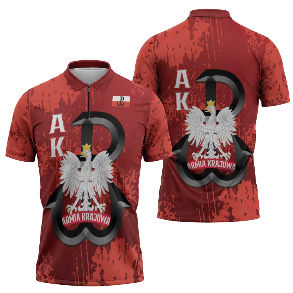 Home Army Poland Zipper Polo Shirt Armia Krajowa Kotwica Grunge Style