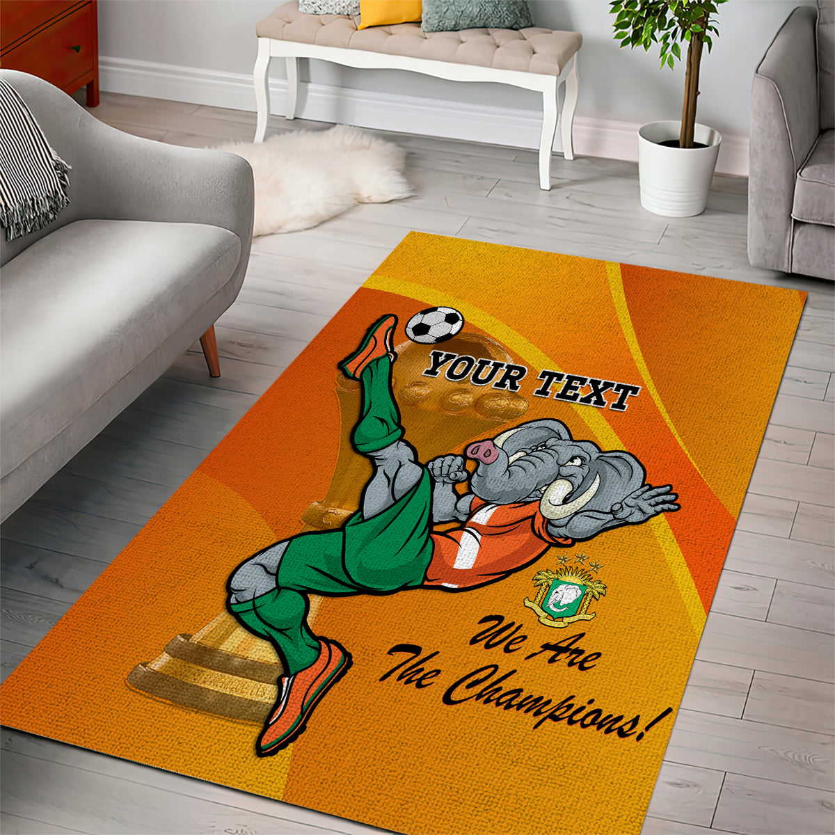 Custom Ivory Coast Football Area Rug 2024 Mascot With Champions Trophy - Wonder Print Shop